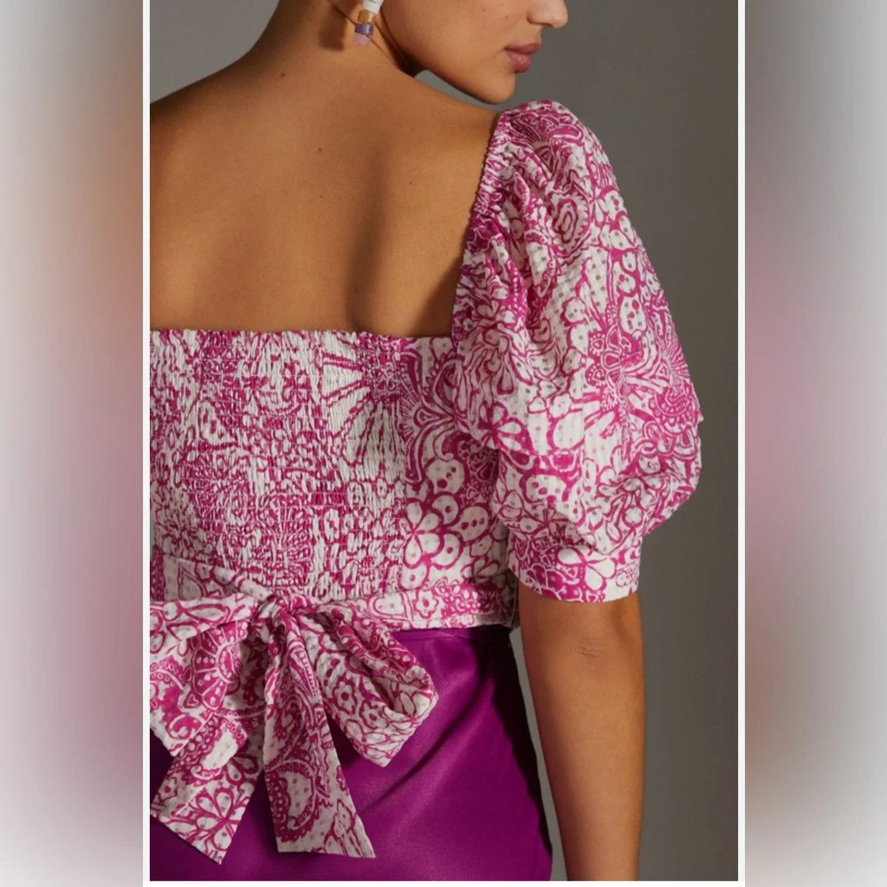 Anthropologie Pink and White Patterned Blouse - Picture 2 of 6
